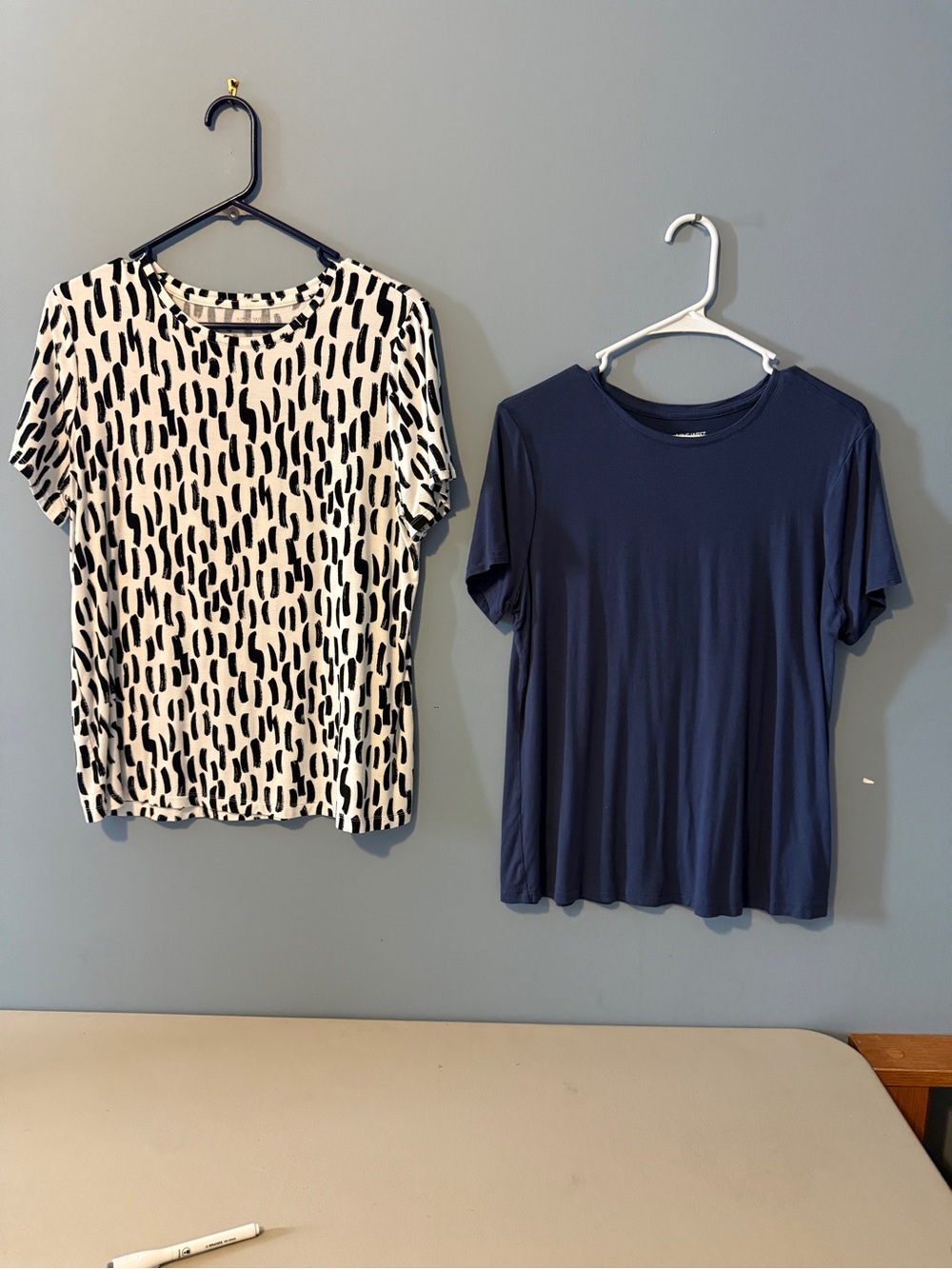 Nine West Navy Short Sleeve Tee & Black-White Patterned Tee Duo
